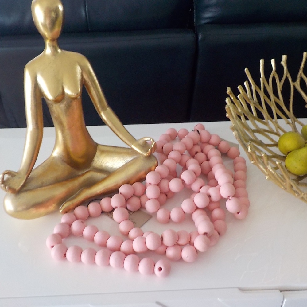 Wood Pink String Beads